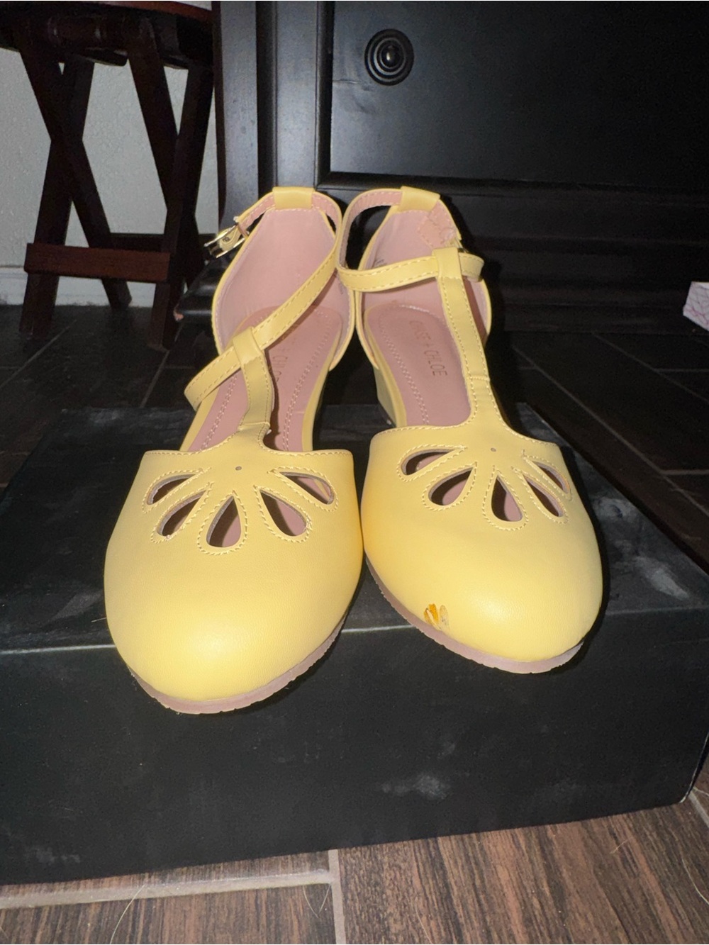 Chase + Chloe Yellow T-Strap Wedge Pumps